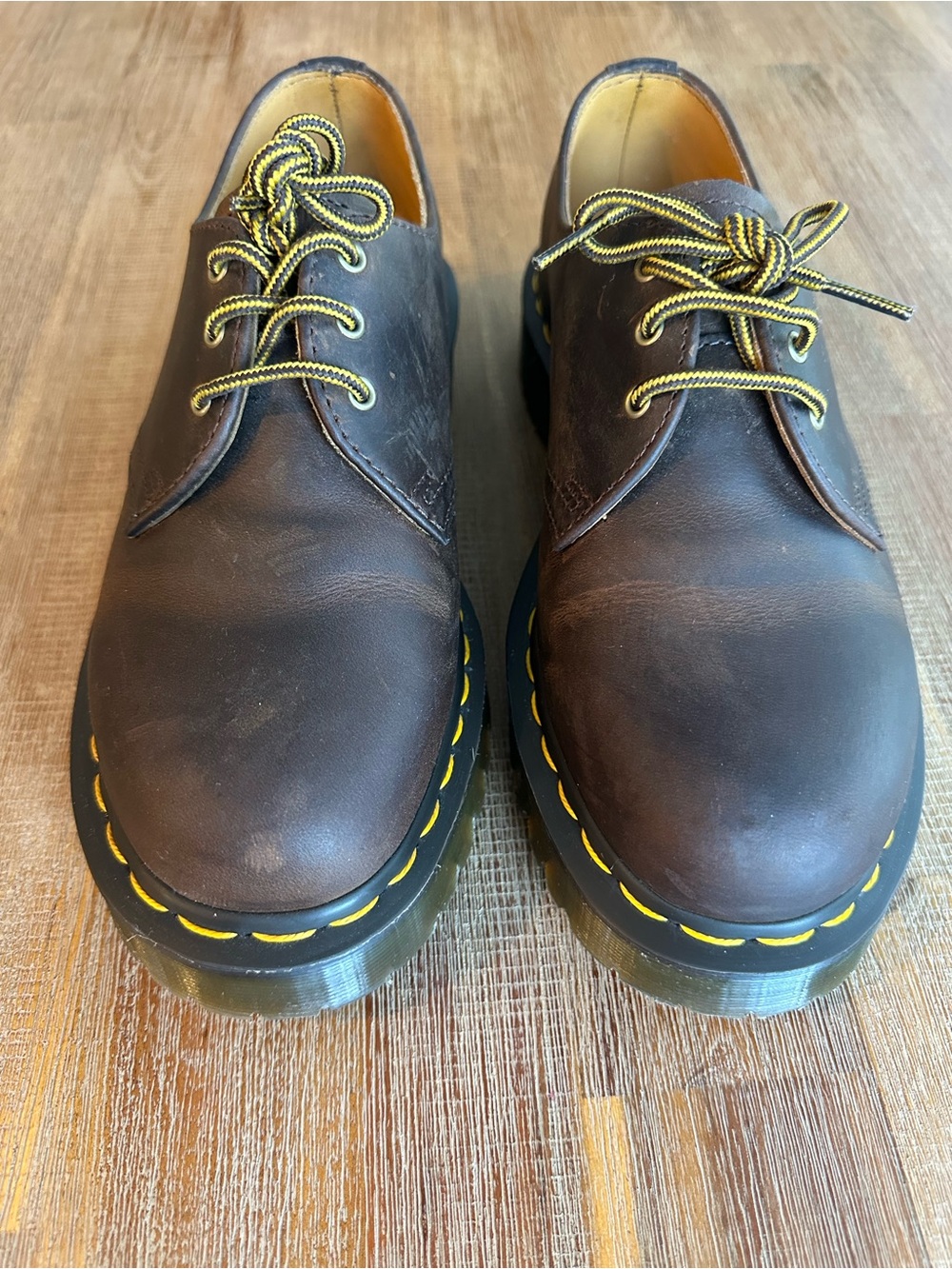 Dr. Martens 1461 Oxford Brown Leather Lace-Up Shoes with Yellow Stitching - Picture 7 of 8